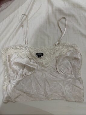 Lace-Trim Satin Cami Tank Top - Ivory